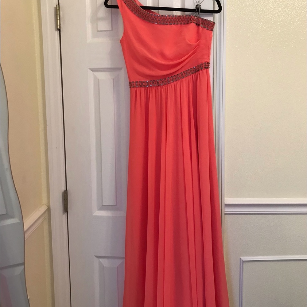 Beautiful single shoulder BCBG evening gown.